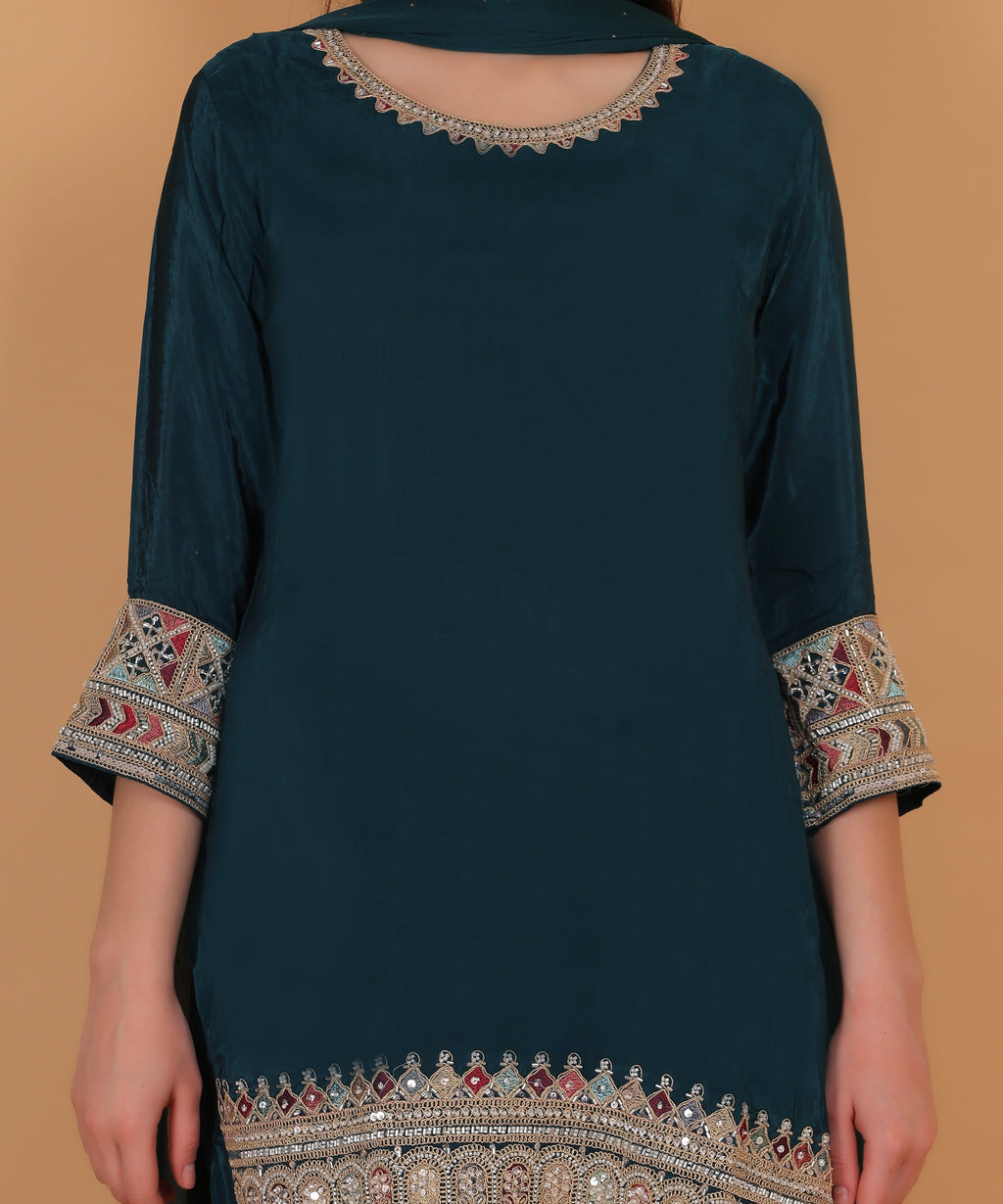 Teal Embroidered Palazzo Suit Set (Test-1)