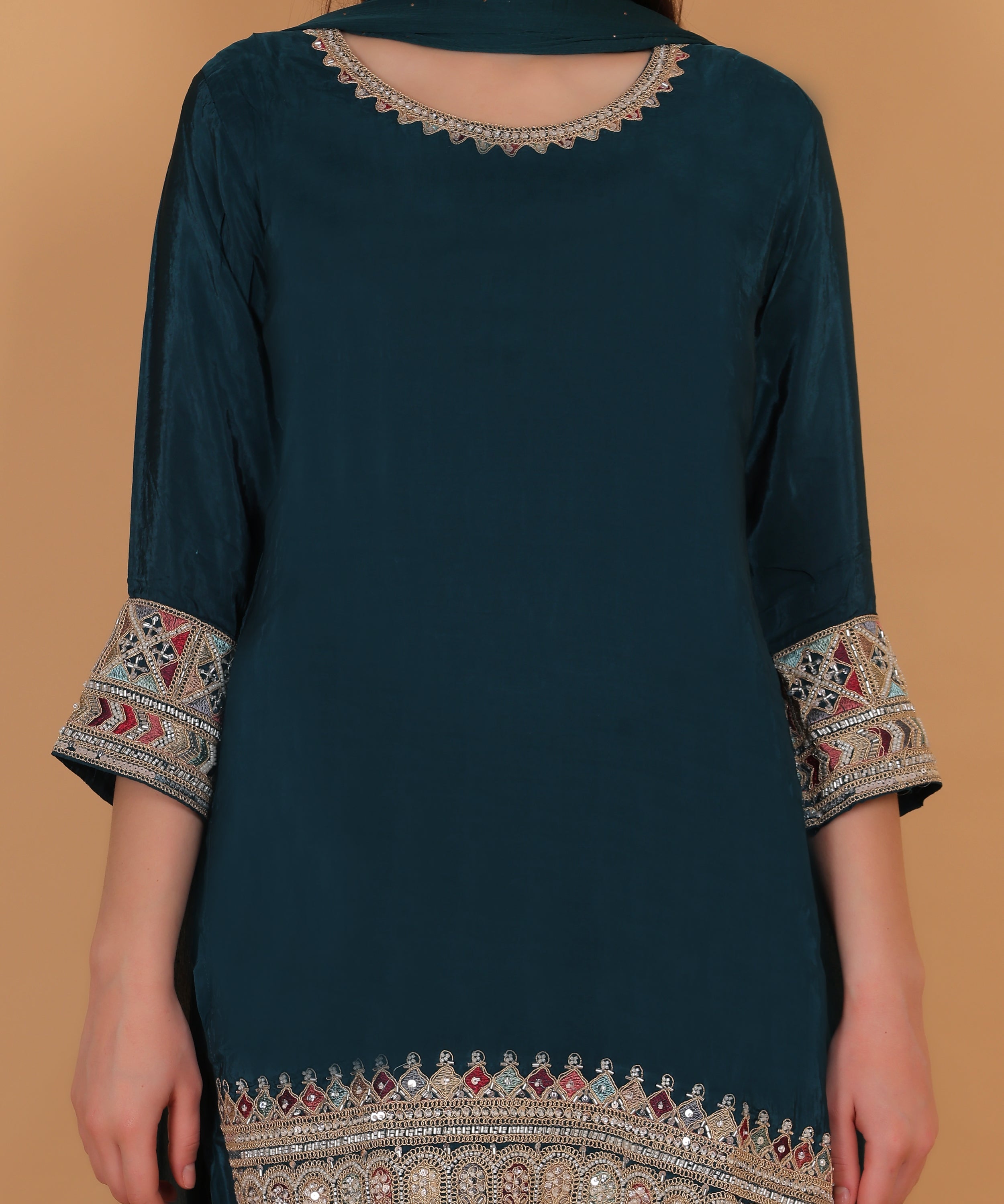 Teal Embroidered Palazzo Suit Set (Test-1)