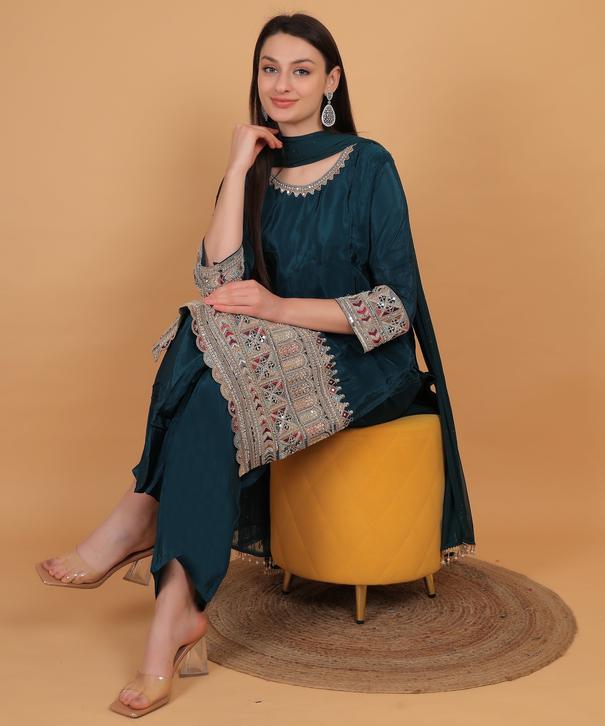 Teal Embroidered Palazzo Suit Set (Test-1)