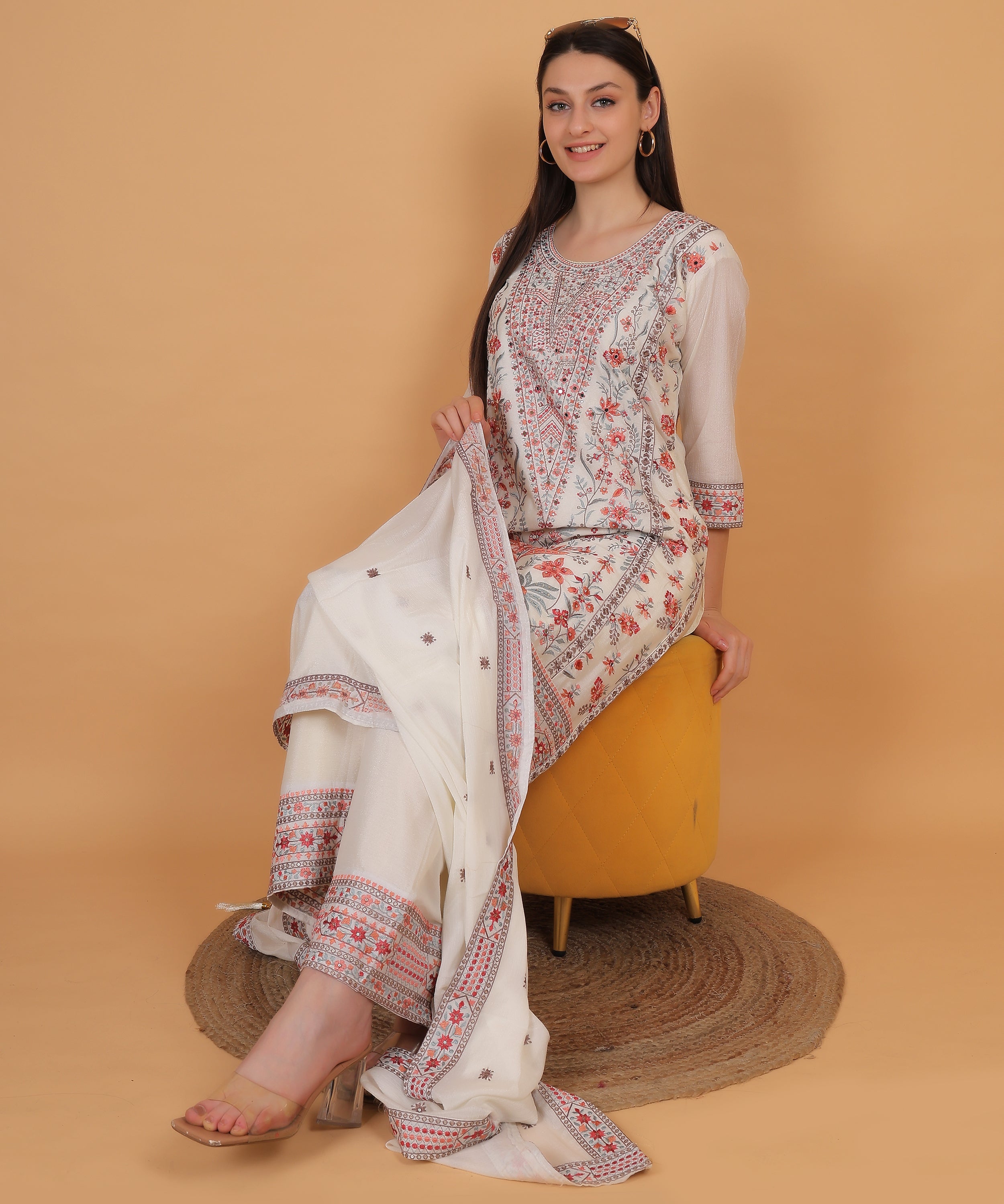 Ivory Floral Printed Suit Set with Dupatta (Test-2)
