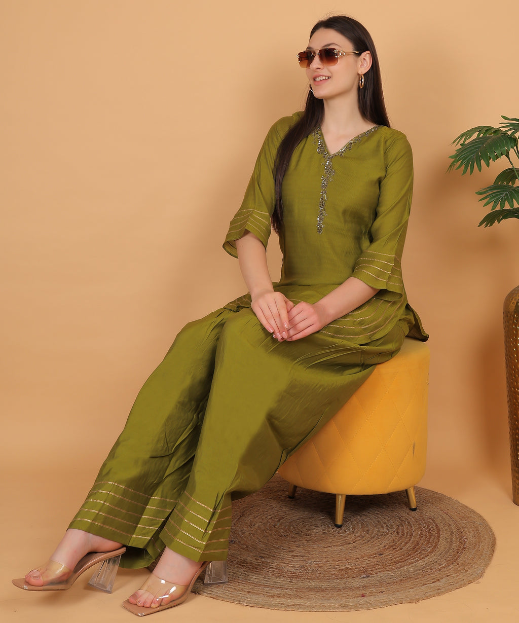 Olive Green Gota Co-ord Set (Test-3)
