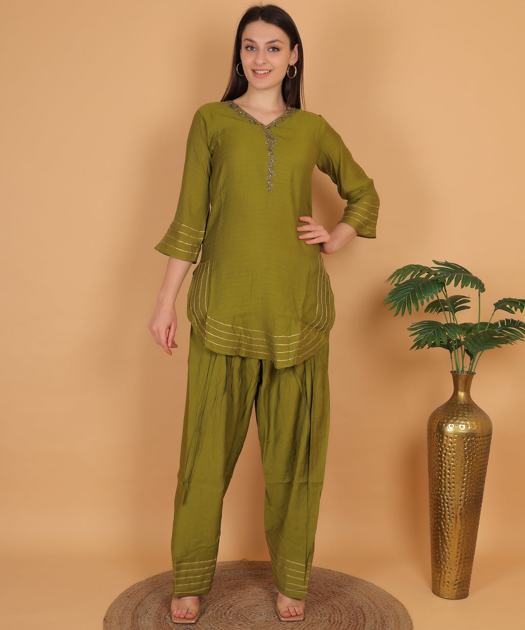 Olive Green Gota Co-ord Set (Test-3)