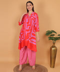 Red Abstract Print Asymmetric Kurta with Dhoti Pants (Test-4)