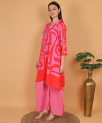 Red Abstract Print Asymmetric Kurta with Dhoti Pants (Test-4)