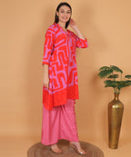 Red Abstract Print Asymmetric Kurta with Dhoti Pants (Test-4)