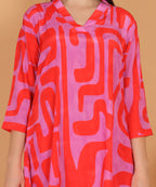 Red Abstract Print Asymmetric Kurta with Dhoti Pants (Test-4)