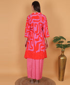 Red Abstract Print Asymmetric Kurta with Dhoti Pants (Test-4)