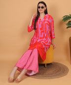 Red Abstract Print Asymmetric Kurta with Dhoti Pants (Test-4)