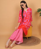 Red Abstract Print Asymmetric Kurta with Dhoti Pants (Test-4)