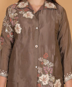 Mocha Floral Embroidered Shirt Co-ord Set (Test-5)